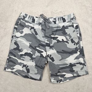 George Twill Pull On Shorts Men's M 32-34 Gray Camo Elastic Waist 8" Inseam